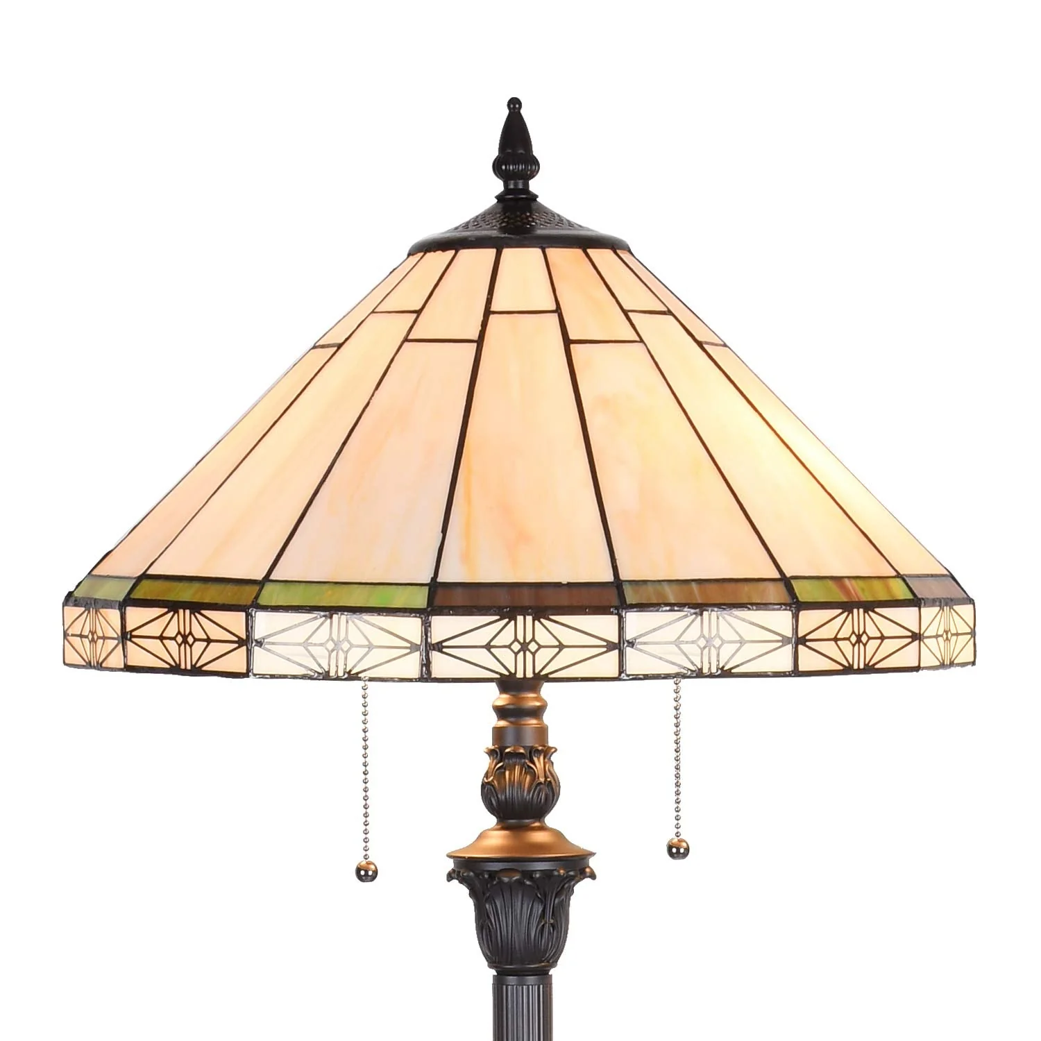 Capulina Tiffany Floor Lamp 2-Light 18 Inches Wide Blackish Bronze Pole Cream Stained Glass Standing Reading Light for Living Room Bedroom Office Home - Image 6