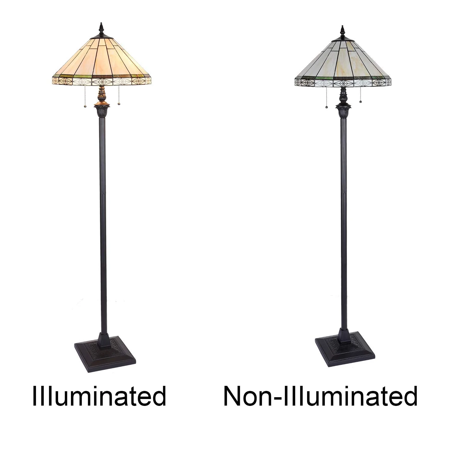 Capulina Tiffany Floor Lamp 2-Light 18 Inches Wide Blackish Bronze Pole Cream Stained Glass Standing Reading Light for Living Room Bedroom Office Home - Image 8
