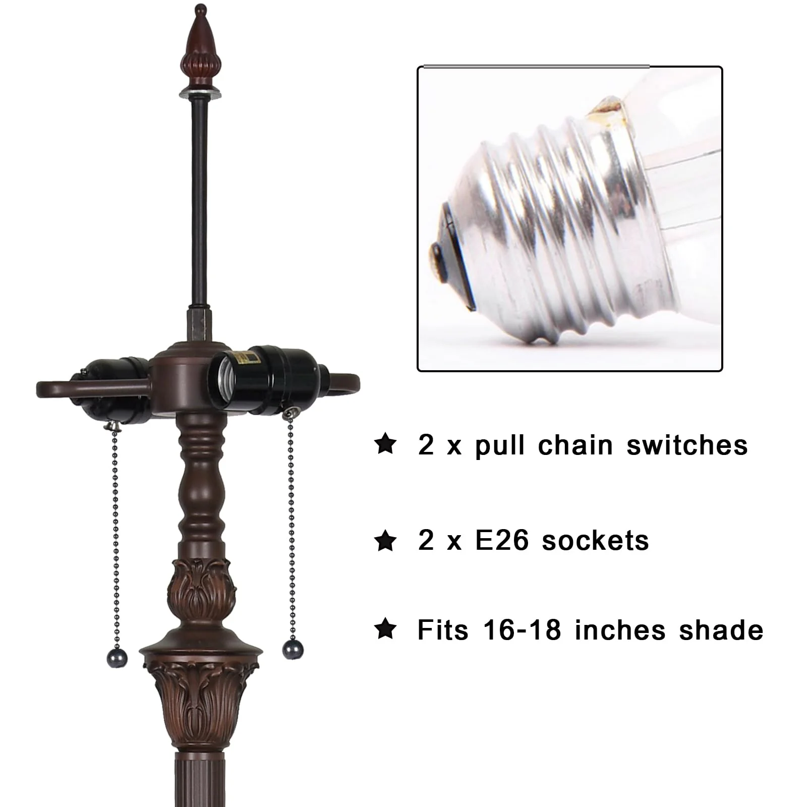 Capulina Tiffany Floor Lamp Base Only Replacement for 16 -24 Inch Wide Lampshade Pole Height 64 Inches Blackish Bronze Finishing Resin Base - Image 3