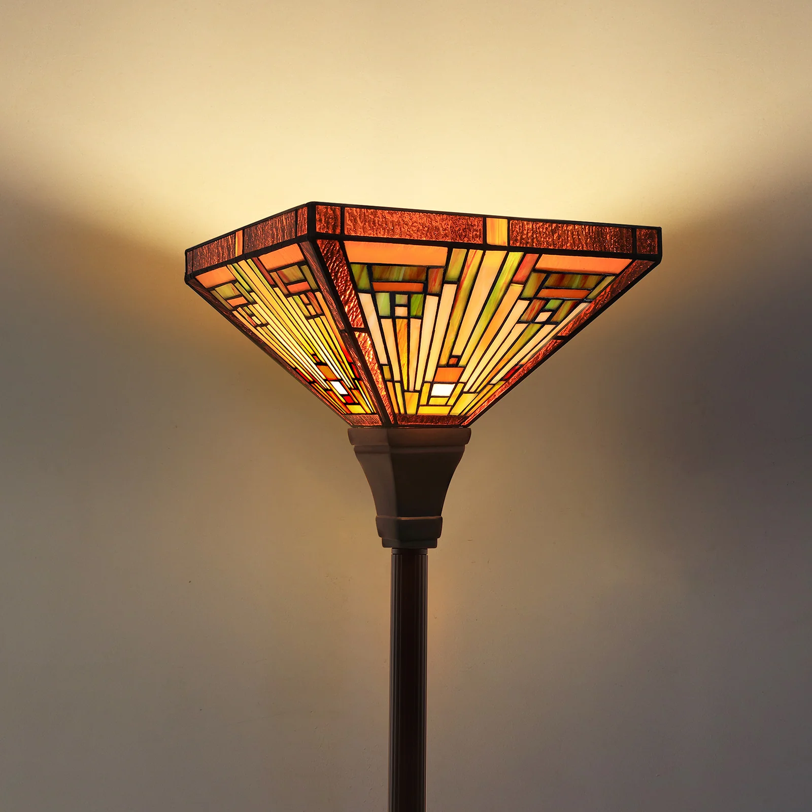 Capulina Tiffany Lamp Shade 12 Inches Wide Accessories Replacement Amber Brown Mission Tiffany Style Stained Glass Lampshade for Torchiere Floor Lamp and Pendant Light - Image 6