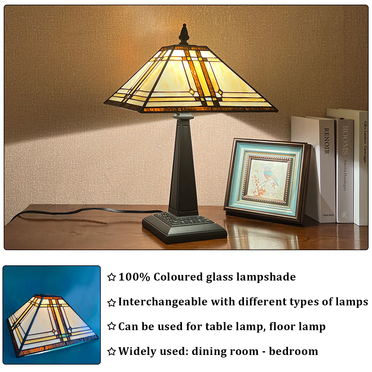 Capulina Tiffany Lamp Shade 12 Inches Wide Accessories Replacement Cream Mission Style Stained Glass Lampshade Only for Table Lamp - Image 6