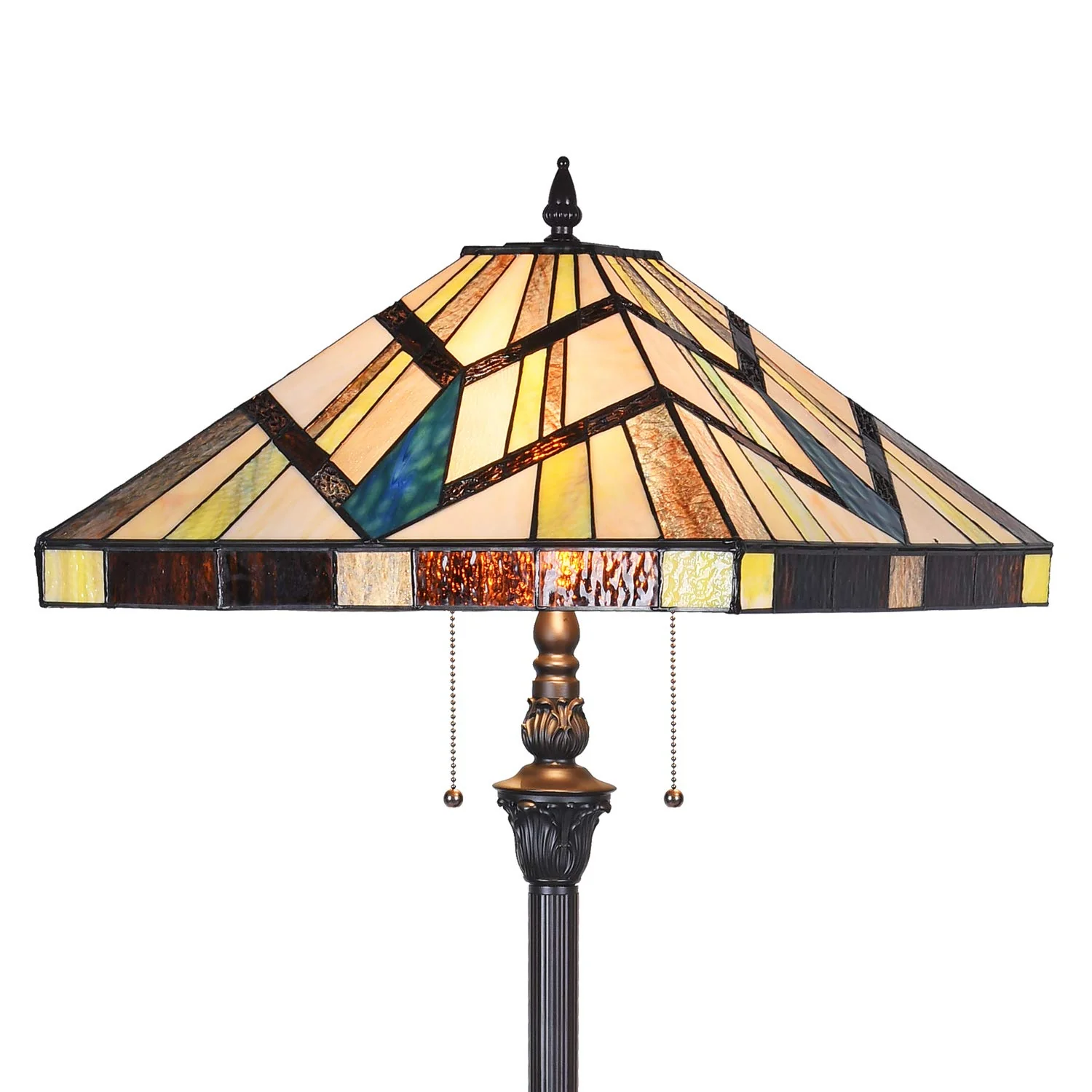 Capulina Tiffany Style Floor Lamp 2-Light 16 Inches Wide Cream Amber Stained Glass Antique Style Standing Lamp for Living Room Bedroom Home Office - Image 2