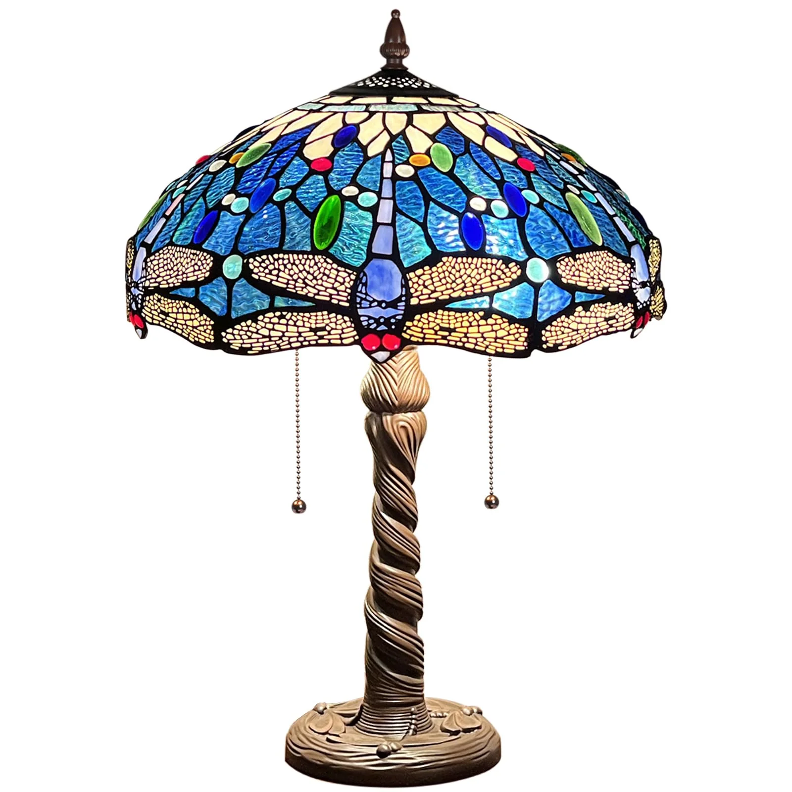 Capulina Tiffany Table Lamp, Sea Blue Dragonfly Antique Style Stained Glass Reading Desk Lamp 16x16x24 Inches for Home Office Living Room Bedrooms Study - Image 2