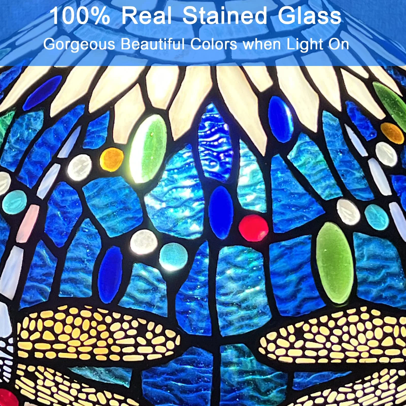Capulina Tiffany Table Lamp, Sea Blue Dragonfly Antique Style Stained Glass Reading Desk Lamp 16x16x24 Inches for Home Office Living Room Bedrooms Study - Image 4