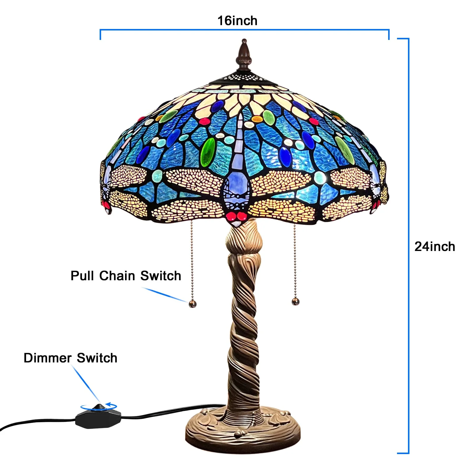 Capulina Tiffany Table Lamp, Sea Blue Dragonfly Antique Style Stained Glass Reading Desk Lamp 16x16x24 Inches for Home Office Living Room Bedrooms Study - Image 6