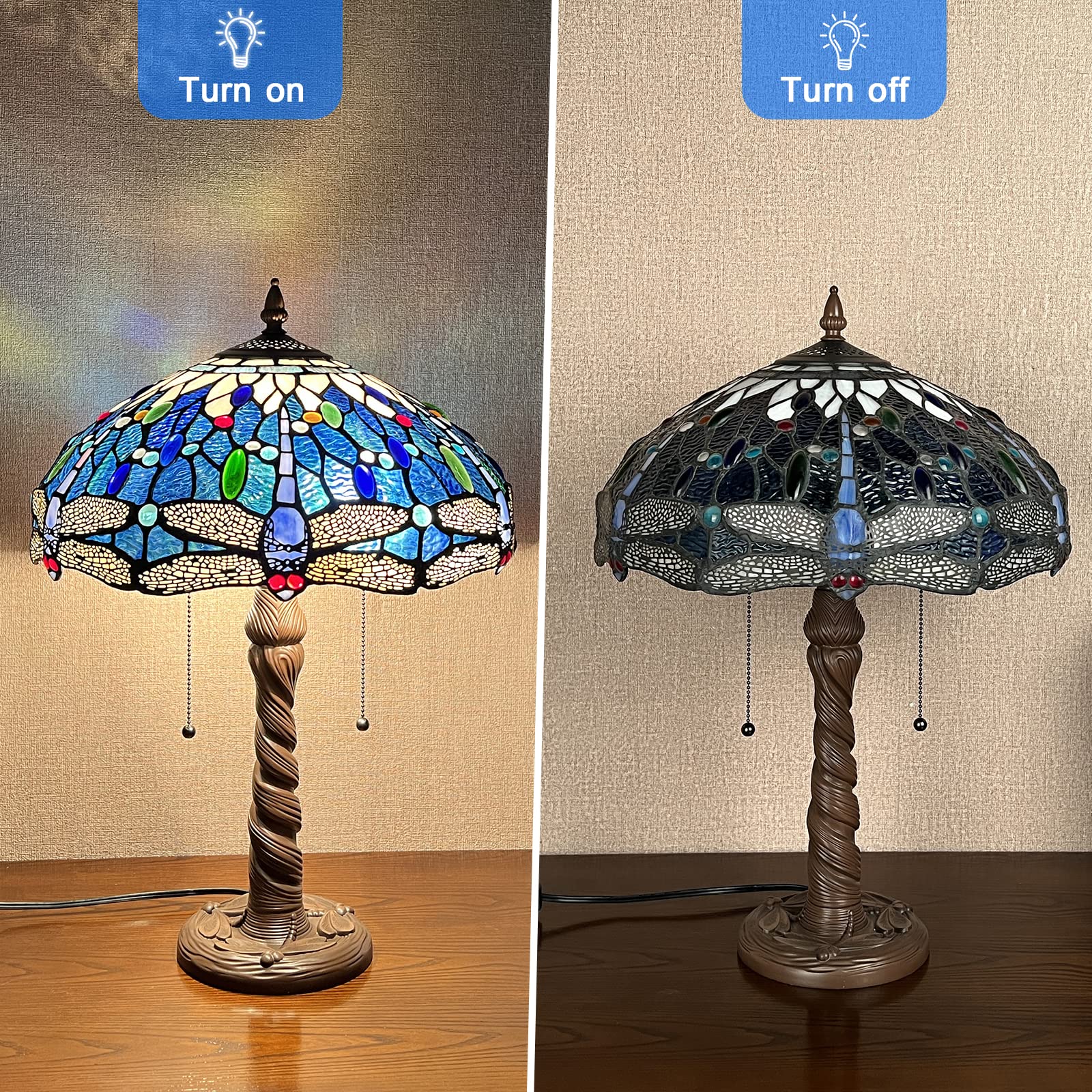Capulina Tiffany Table Lamp, Sea Blue Dragonfly Antique Style Stained Glass Reading Desk Lamp 16x16x24 Inches for Home Office Living Room Bedrooms Study - Image 7
