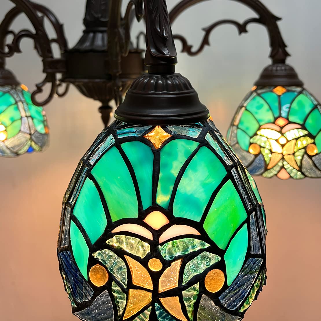 COTOSS Tiffany Chandelier for Dining Room 5 Lights Stained Glass Chandeliers Lighting Fixtures Antique Style Ceiling Hanging Lamp for Kitchen Living Room Lobby - Image 2