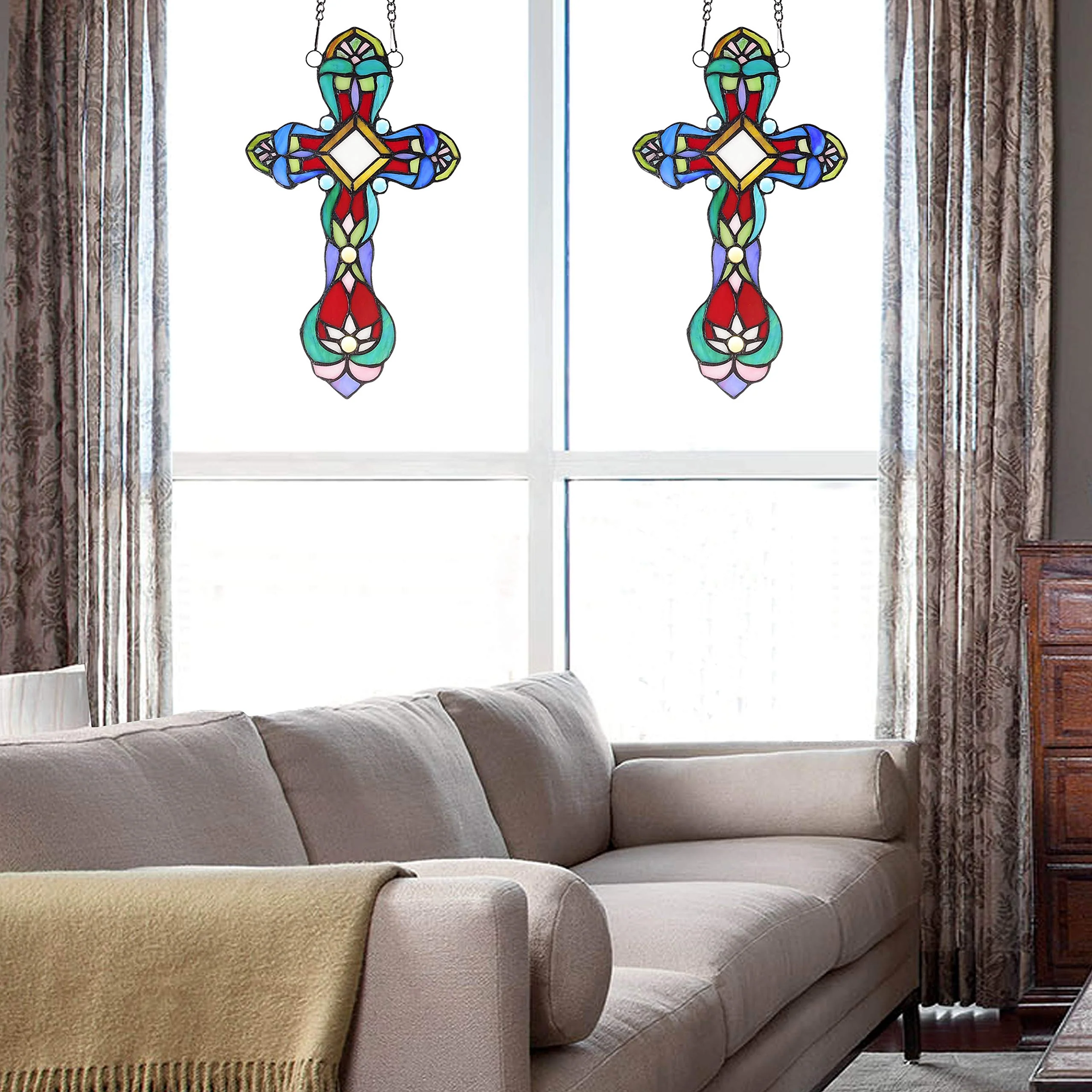 Capulina Cross Stained Glass Window Hanging Handicrafts - Image 2