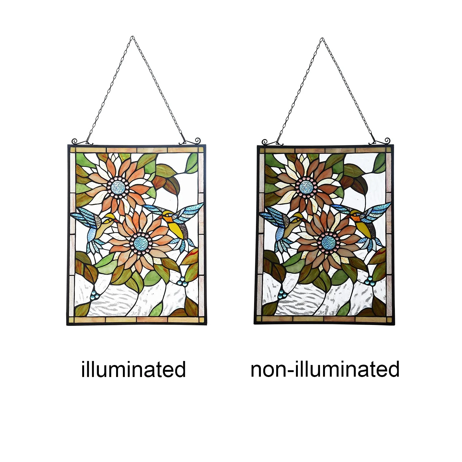 Capulina Sunflower Humming Bird Rectangle Stained Glass Window Tiffany Glass - Image 6