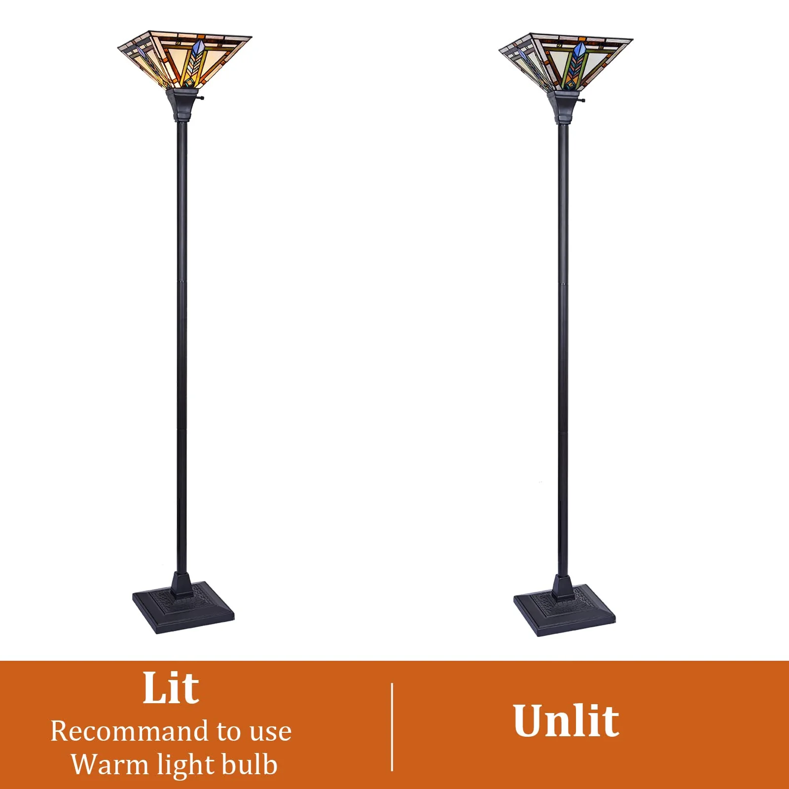 Thatyears Tiffany Torchiere Floor Lamps Firecracker Style Stained Glass 12X12X69 Inches Antique Pole Standing Uplight Lamps Decor Living Room Bedroom Home Office - Image 7