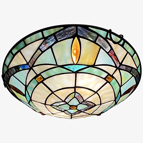 ARTZONE Tiffany Ceiling Lights, Stained Glass Ceiling Light 2-Lights 12 Inch Tiffany Flush Mount Ceiling Light for Bedroom Dining Living Room Entryway Foyer - Image 2