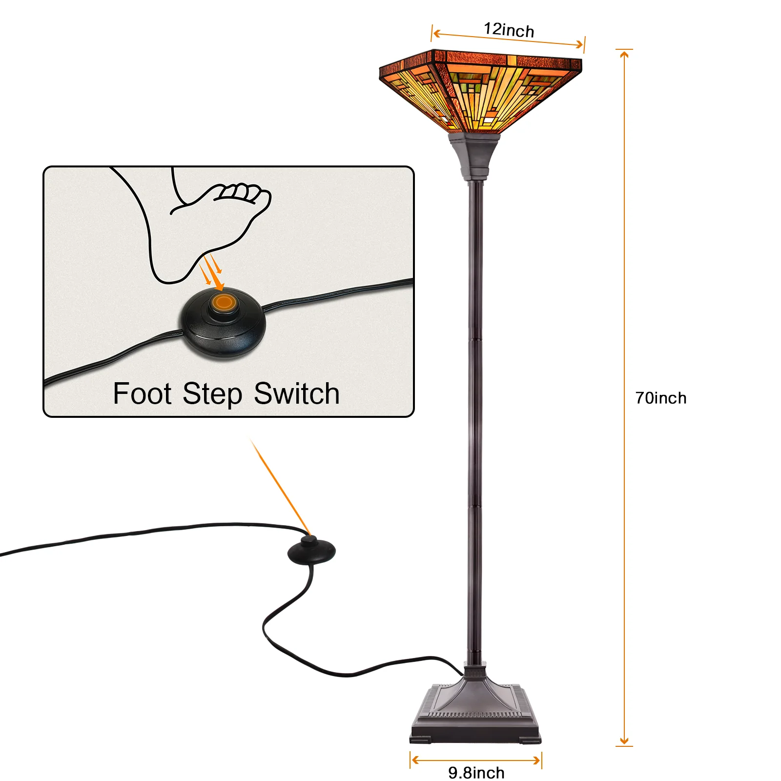 Capulina Tiffany Lamp Stained Glass Torchiere Floor Lamp, 12x12x70 Inches Industrial Blackish Bronze Pole Amber Brown Antique Tiffany Style Torch Standing Lamp for Living Room Bedroom Home Office - Image 5