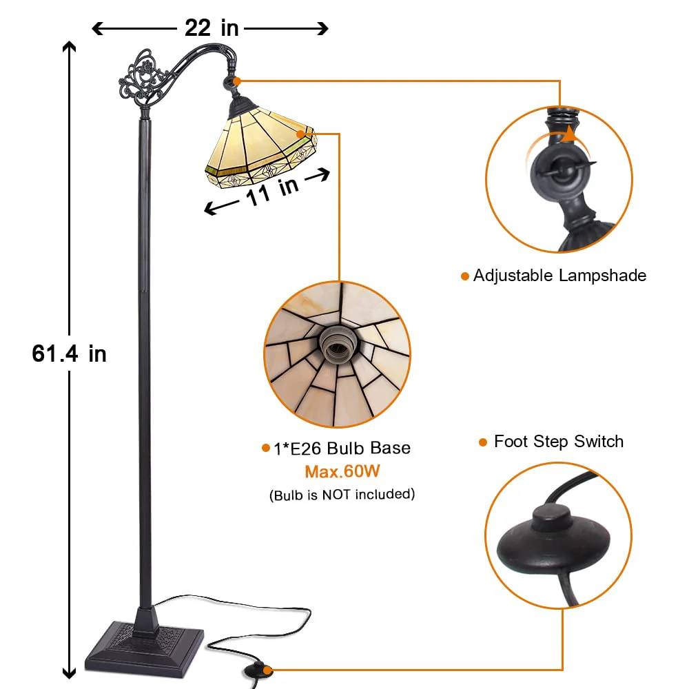 Capulina Tiffany Floor Lamp Tall Antique Mission Style Soft Light Arched Gooseneck - Image 6