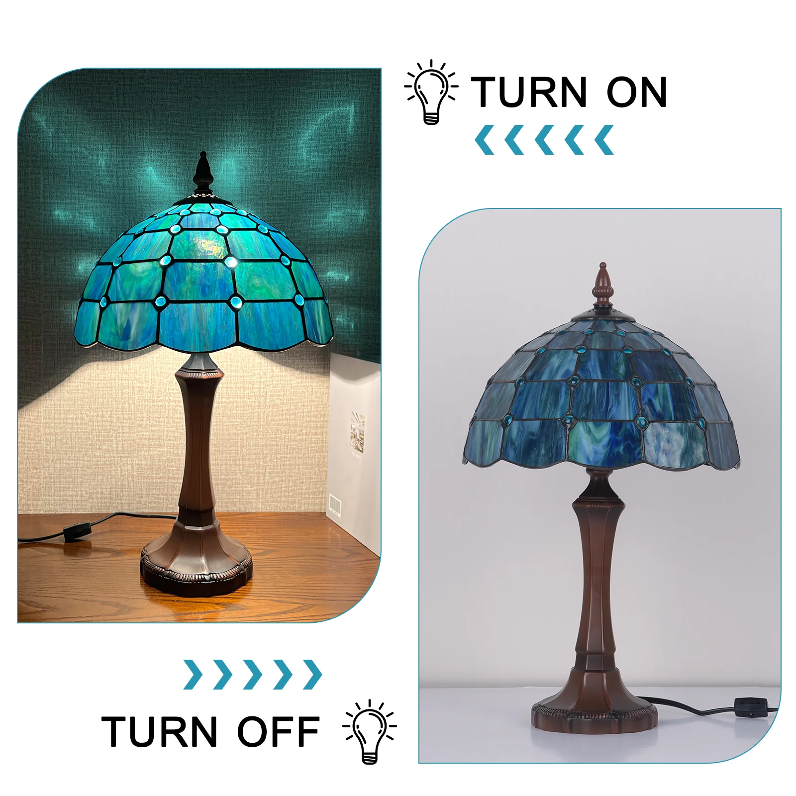Tiffany Table Lamp 12 inch Blue Beads Style Stained Glass Table Lamp - Image 6