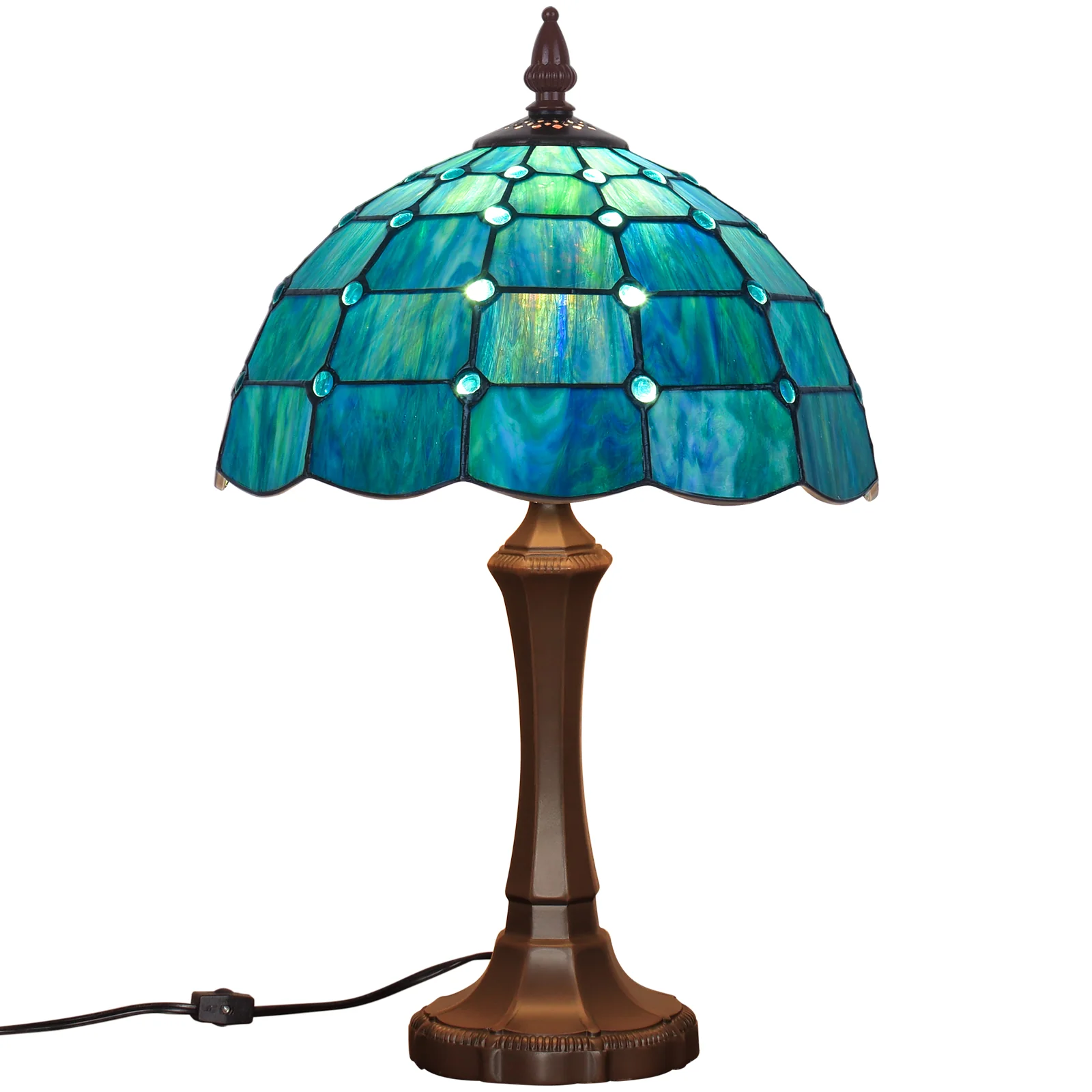 Tiffany Table Lamp 12 inch Blue Beads Style Stained Glass Table Lamp - Image 9