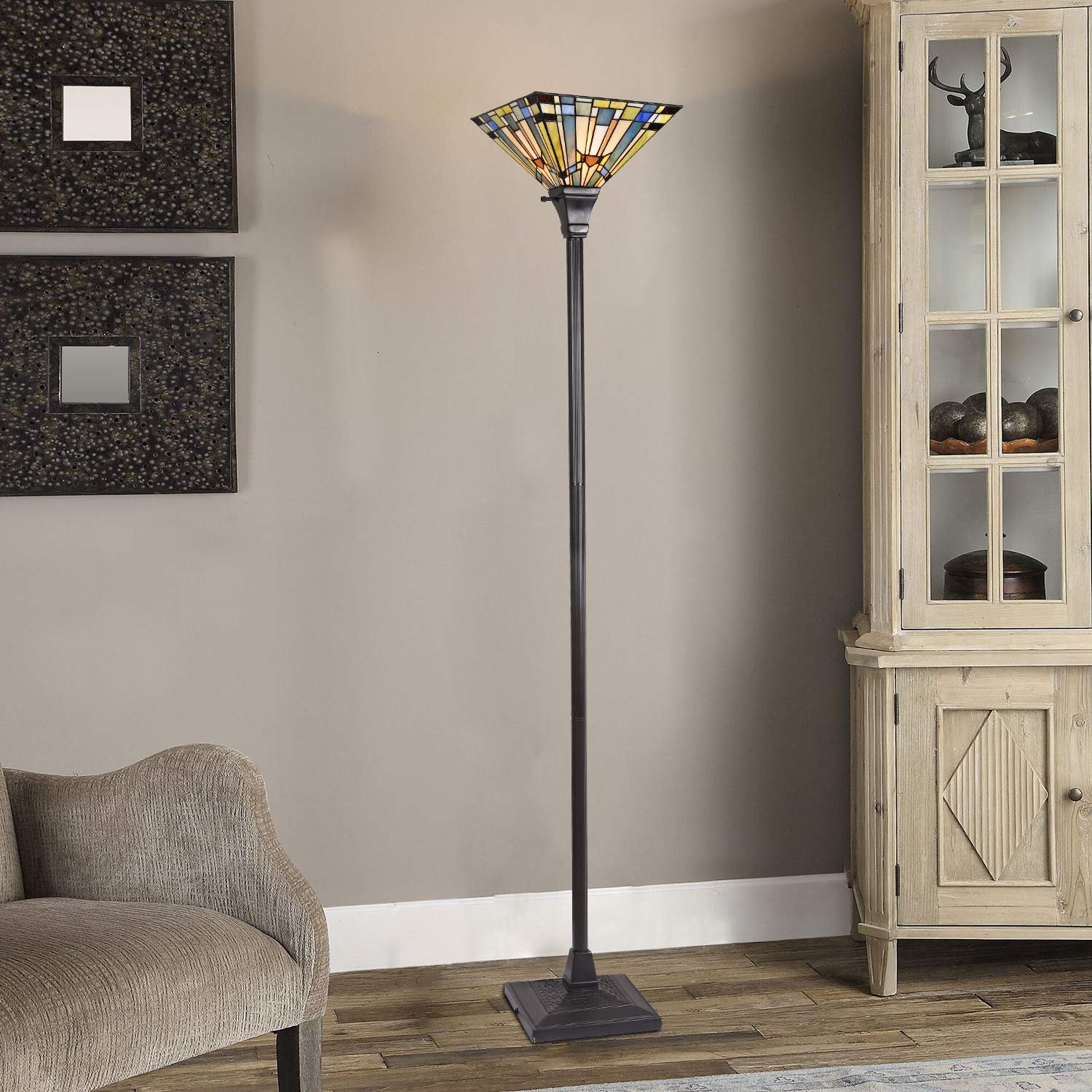 Capulina Tiffany Torchiere Floor Lamp Pole Antique Mission Style - Image 3