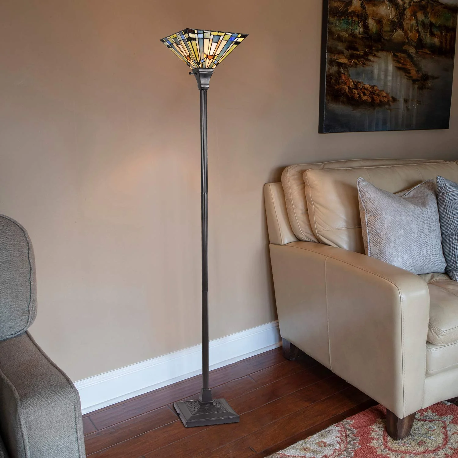 Capulina Tiffany Torchiere Floor Lamp Pole Antique Mission Style - Image 4